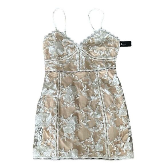 Lulus Beige and White Floral Mini Spaghetti Strap Dress - Picture 1 of 4